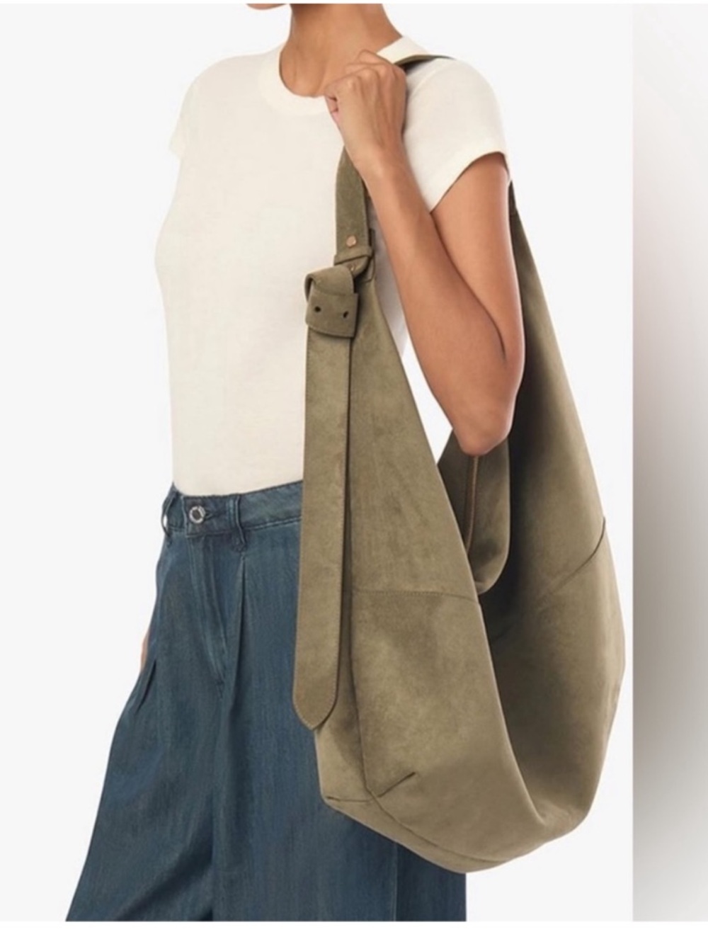 NWOT WeWoreWhat Oversized Suede Hobo Bag in Olive